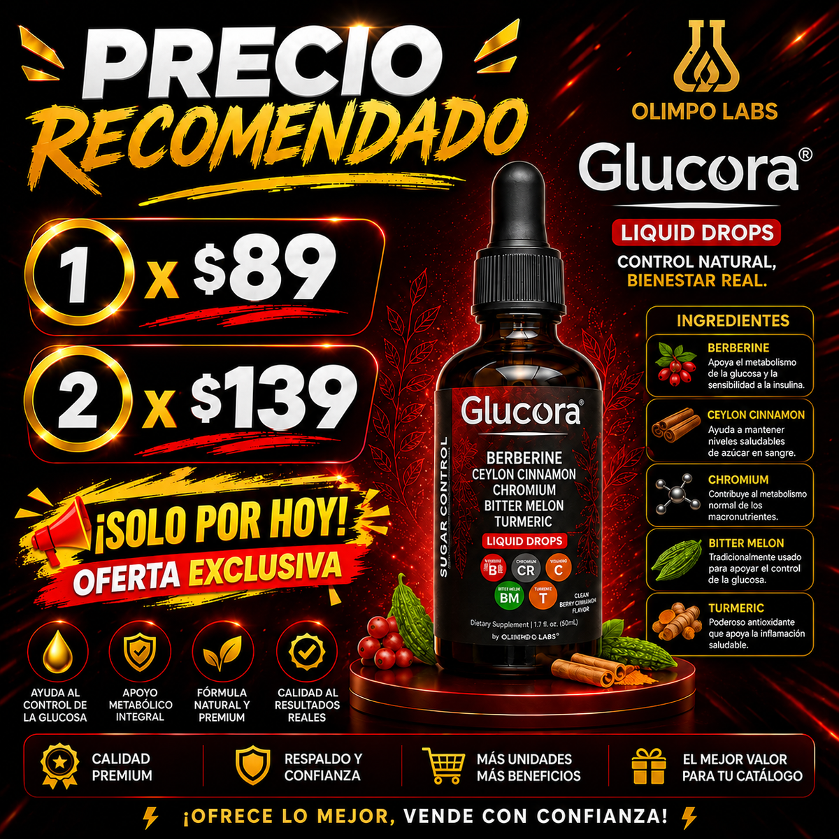 Glucora™ Apoyo Natural para el Azúcar en sangre, Energía y Antojos | ENVIO GRATIS 🤩