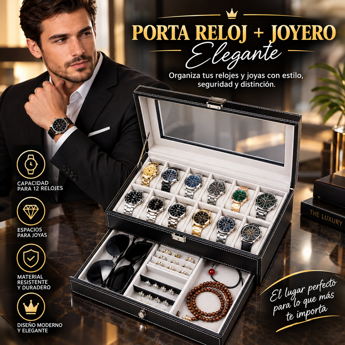 Elegante Porta Reloj + Joyero en Fibra de Carbono™  | ENVIO GRATIS 🚨